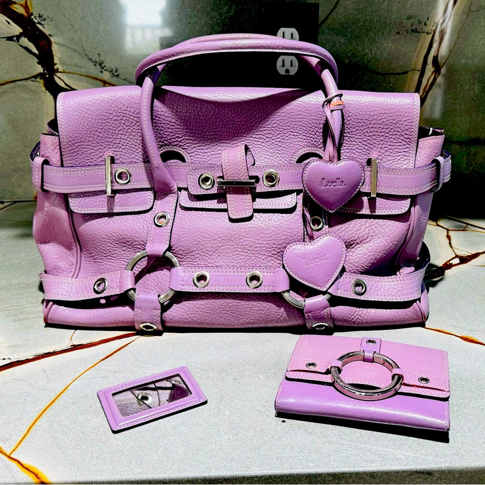 Luella Gisele purse, lavender, with matching coin purse and mirror